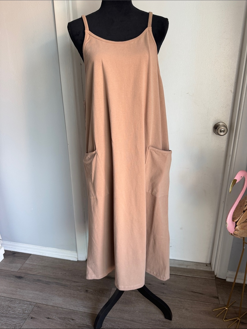 Sleeveless Pocket Midi Dress in Blush Tan
